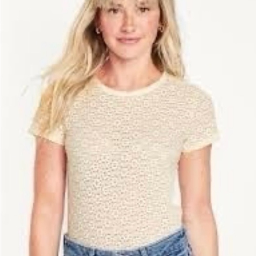 Old Navy Cozy Cashmere Fitted Short-Sleeve Lace Top Size Extra Small